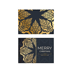 Merry christmas and happy new year dark blue flyer with abstract gold ornament