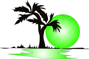 background, beach, beaches, beautiful, card, coconut, design, draw, evening, exotic, holiday, idea, illustration, island, leaf, nature, night, ocean, orange, palm, paradise, plants, resort, sand, sea,