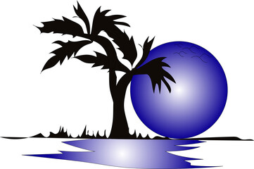 background, beach, beaches, beautiful, card, coconut, design, draw, evening, exotic, holiday, idea, illustration, island, leaf, nature, night, ocean, orange, palm, paradise, plants, resort, sand, sea,