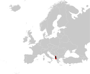 Fototapeta na wymiar Map of Albania with national flag on Gray map of Europe 