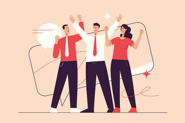 Vector illustration depicting a group of business people celebrating the success. Editable stroke