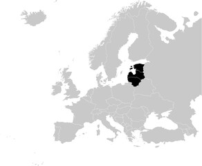 Black Map of Baltic peninsula countries on Gray map of Europe	

