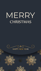 Merry christmas and happy new year dark blue flyer with vintage gold ornament