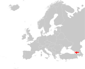 Map of Georgia with national flag on Gray map of Europe	
