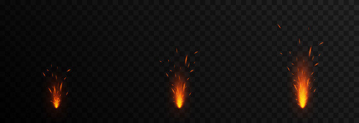 Set of vector fiery sparks on an isolated transparent background. Sparks png, fire png, ignition, fireworks, fiery particles.