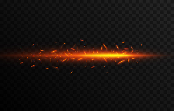 Vector fiery sparks on isolated transparent background. Sparks png, fire  png, ignition, fire particles. Stock Vector