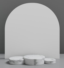 white stone wall with background and three podium