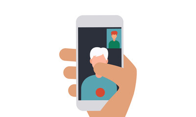 Video communication, phone call, talk to a friend, friends, talk to a friend, online meeting, video call modern vector illustration.