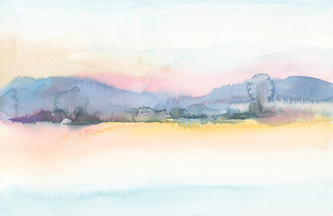 Abstract watercolor painting. Water landscape background.