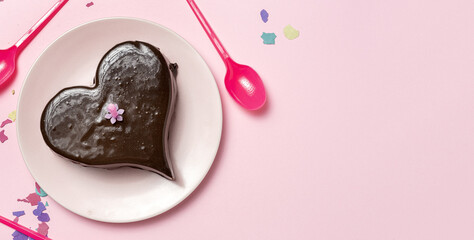 Homemade heart shaped chocolate cake