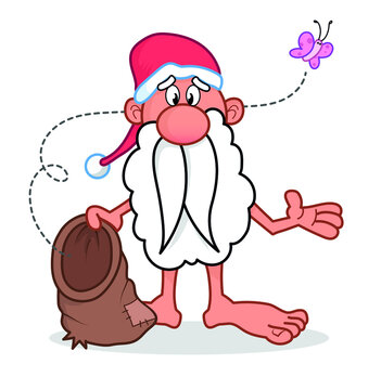 Santa Claus - Papa Noel Pobre Sin Ropa - DIbujo Cartoon con saco vacío y letrero