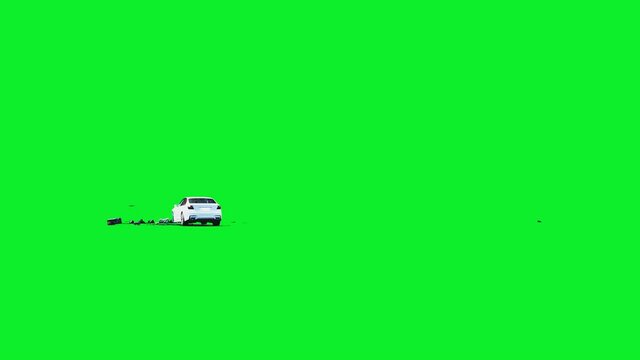 white generic 3d car crashes into invisible wall. Car accident concept. Green screen 4k animation.