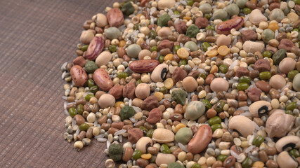 Assorted different types of beans and cereals grains. Set of indispensable sources of protein for a healthy lifestyle. Everyday use at Indian households.