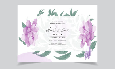 Wedding invitation with beautiful watercolor flowers. 