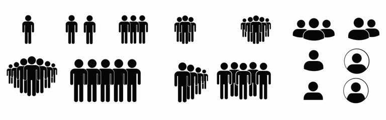 People icons. Human community group, people crowd. Meeting employees, staff and population signs, user silhouette
