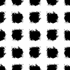 Vector Square Brush Seamless Pattern Plaid Grange Minimalist Check Geometric Design in Black Color. Modern Grung Collage Background for kids fabric and textile