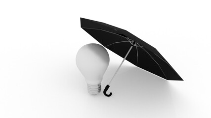 3d illustration bulb white bulb with umbrella
