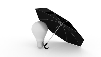 3d illustration bulb white bulb with umbrella

