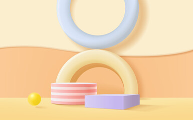 Minimal 3D rendering podium scene for kids or baby product with pastel background..