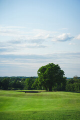 Links. Summer landscape overlooking the hills of the golf course.