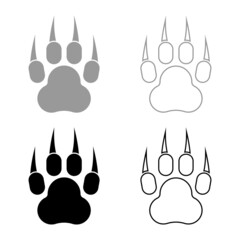 Print paw wild animal with claw track footprint predatory pawprint set icon grey black color vector illustration flat style image
