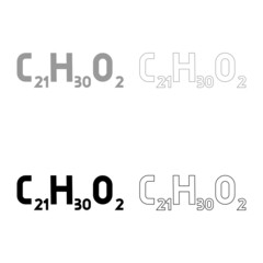 Chemical formula C21H30O2 Cannabidiol CBD Phytocannabinoid marijuana pot grass hemp cannabis molecule set icon grey black color vector illustration flat style image