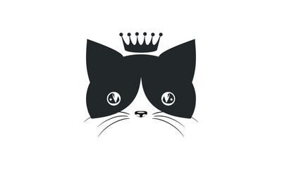 Fototapeta na wymiar Cute cat face symbol with crown, cat vector logo on white background. Pets, Animals