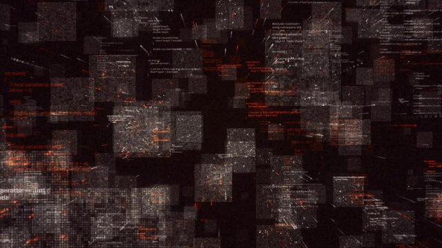 3d cyberspace with software codes. Animation. Immersion in cyberspace with many variations of program codes. Program codes fly in virtual space