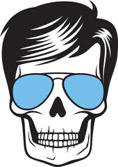 Human skull with aviator sunglasses