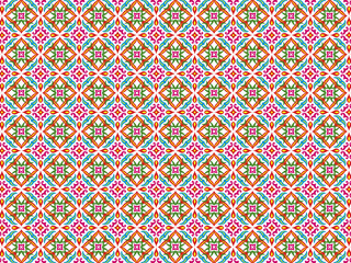 Abstract Colored Geometrical Seameless Pattern in Blue, Orange, Yellow and Green. Perfect for Plates, Dishes, Wrapping Paper and Sheets