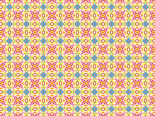 Abstract Colored Geometrical Seameless Pattern in Blue, Orange, Yellow and Green. Perfect for Plates, Dishes, Wrapping Paper and Sheets