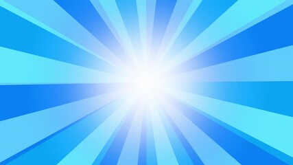 Loopable: Blue sunburst, radial sun rays from center, stripe background rotation. - Powered by Adobe