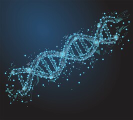 DNA molecules structure mesh.Low poly wireframe digital technology vector illustration. Science and Technology concept.