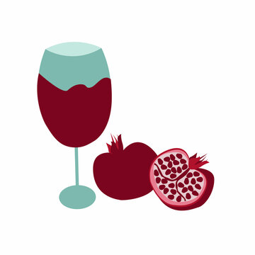 wine glass pomegranate fruit flat design clip art preview