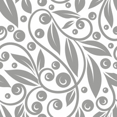 Grey and white leaves seamless pattern. Abstract vector ornament template. Paisley elements. Great for fabric, invitation, background, wallpaper, decoration, packaging or any desired idea.