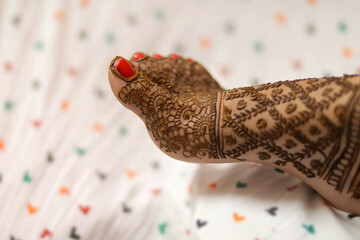 Ledy Feet and Hands in Heena for wedding in white background and isolated hand and feet  | hand design | feet design | beautiful design | nice design 