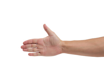 Gesture of a man hand and fingers on white background, isolate.Signs and symbols.