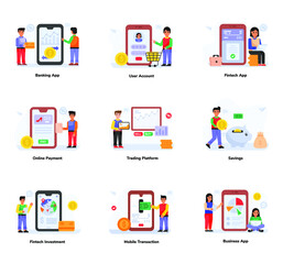 Set of Banking and Finance Flat Illustrations 


