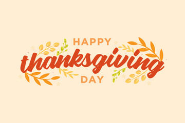 Happy Thanksgiving Banner, Thanksgiving Sign, Happy Thanksgiving Text, Fall Banner, Holiday Background, Fall Leaves Vector Illustration For Flyers and Greeting Cards
