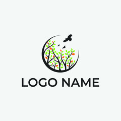 Wildlife circle logo design with natural elements vector illustration