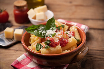 Pasta rigatoni with tomato sauce