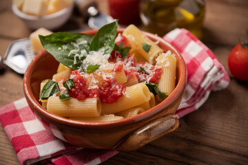 Pasta rigatoni with tomato sauce