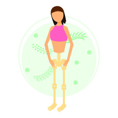 Abstract Flat Woman Skinny Girl With Half Skeleton Shadow Cartoon People Character Concept Illustration Vector Design Style Lack Of Weight Anorexia