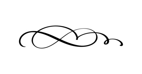 Vector vintage line elegant divider and separator, swirl and corner decorative ornament. Floral line filigree design element. Flourish curl element for invitation or menu page illustration