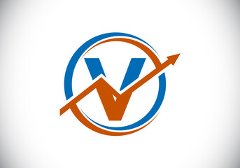 Initial V monogram alphabet symbol design incorporated with the arrow. Financial or success logo concept. Font emblem. Logo for accounting business and company identity