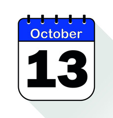 October day 13 blue - Calendar Icon - Vector Illustration