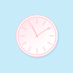 Vector illustration, pink clock on a blue background.