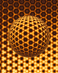 abstract yellow 3d sphere with hexagonal pattern