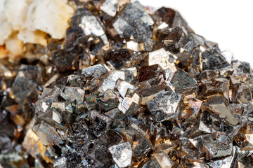Macro mineral stone Arsenopyrite on a white background