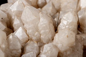 Fototapeta na wymiar Macro Mineral Snow quartz Crystals on Black Background